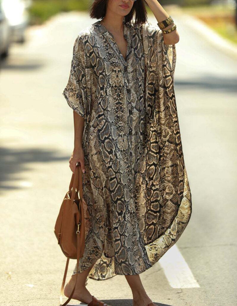 Cover-ups 2021 Kaftan Beach Print SnakeSkin Swimsuit cover up Kimono Plage Beach Robe Femme Long Dress Sarong Dress Beachwear