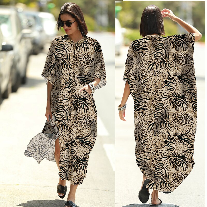 Cover-ups 2021 Kaftan Beach Print SnakeSkin Swimsuit cover up Kimono Plage Beach Robe Femme Long Dress Sarong Dress Beachwear