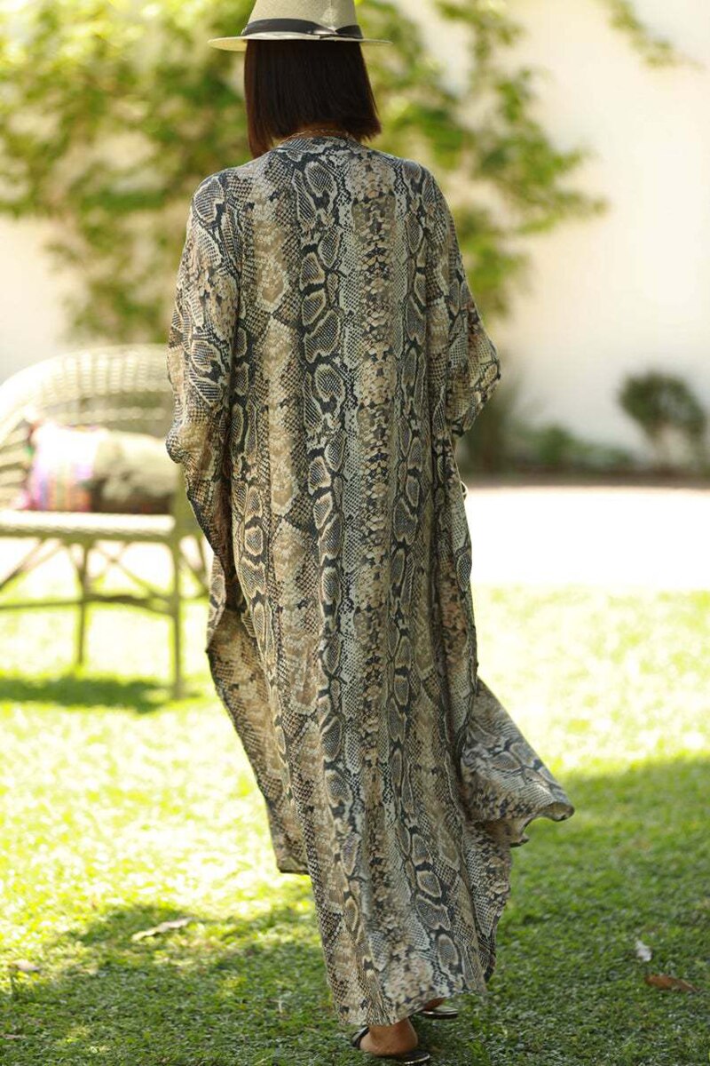 Cover-ups 2021 Kaftan Beach Print SnakeSkin Swimsuit cover up Kimono Plage Beach Robe Femme Long Dress Sarong Dress Beachwear