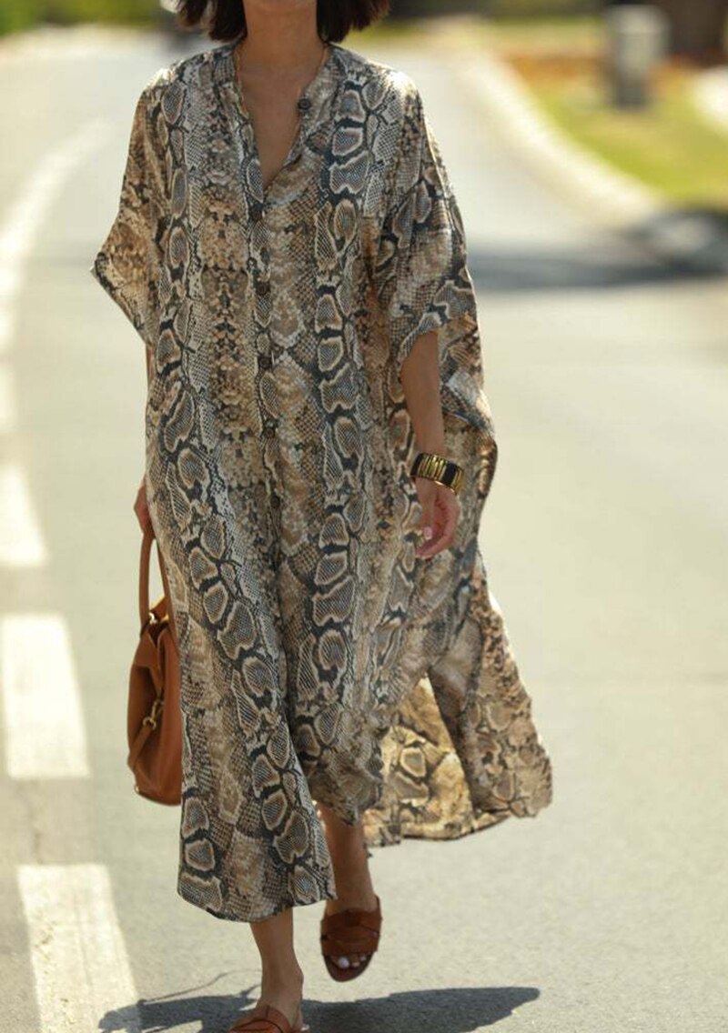 Cover-ups 2021 Kaftan Beach Print SnakeSkin Swimsuit cover up Kimono Plage Beach Robe Femme Long Dress Sarong Dress Beachwear