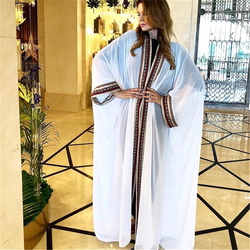 2021 Sexy See Through Embroidered Long Kimono Cardigan White Chiffon Tunic Plus Size Beachwear Women Tops and Blouses Q1038