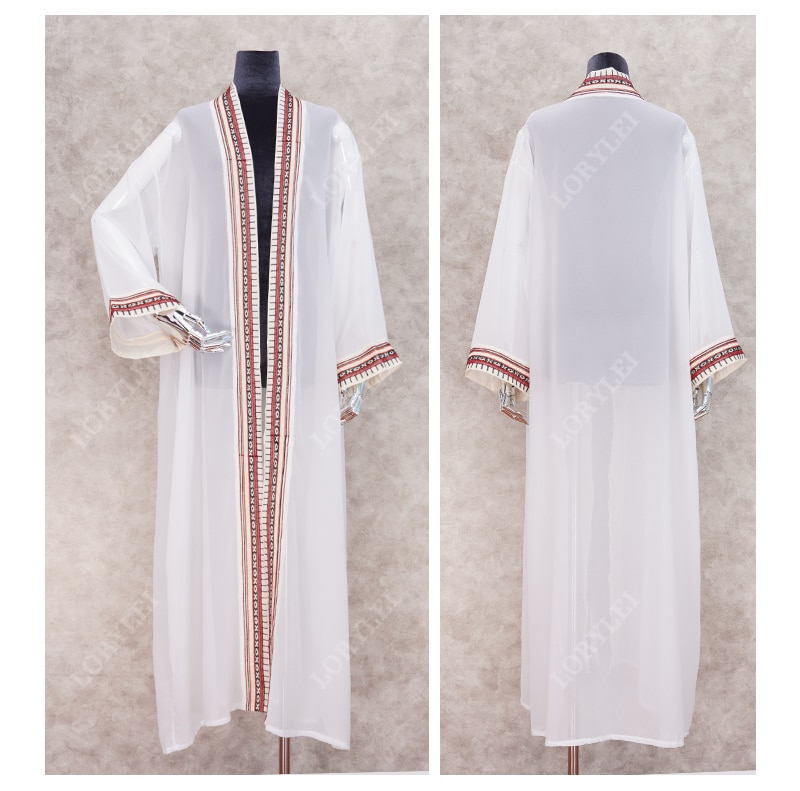 2021 Sexy See Through Embroidered Long Kimono Cardigan White Chiffon Tunic Plus Size Beachwear Women Tops and Blouses Q1038