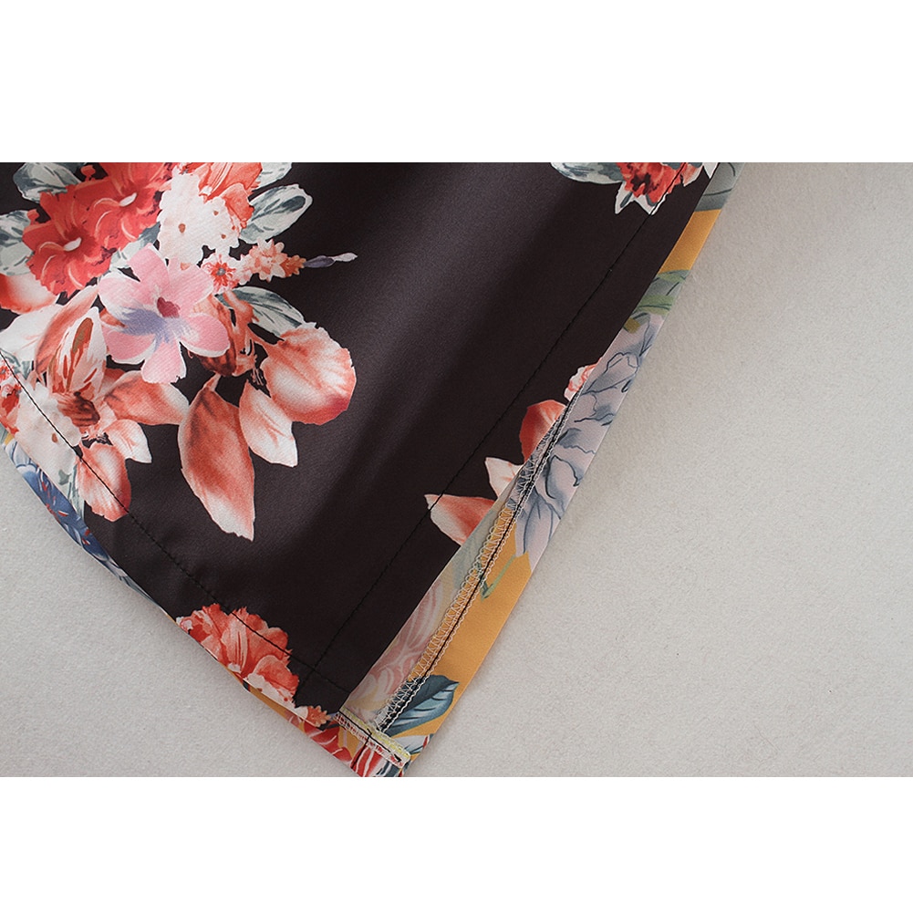 Women Flower Print Kimono Cardigan Blouse Bandage Summer Holiday Beach Cover Up Boho Long Loose Casual Shirts Robe with Belt