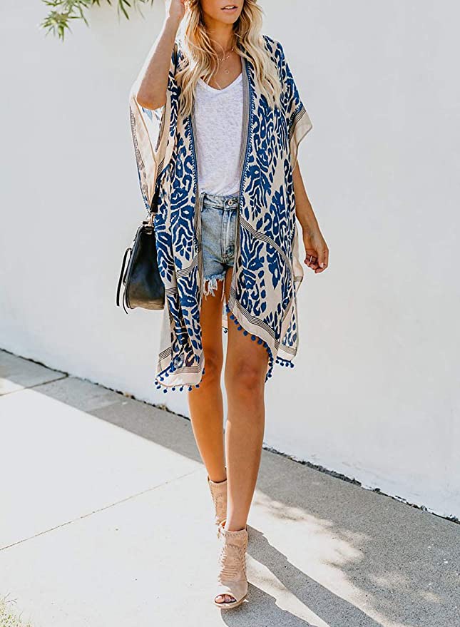 2021 Bohemian Printed V-neck Half Sleeve Plus Size Beach Wear Kimono Cardigan Tunic Women Tops and Blouses Shirts A367