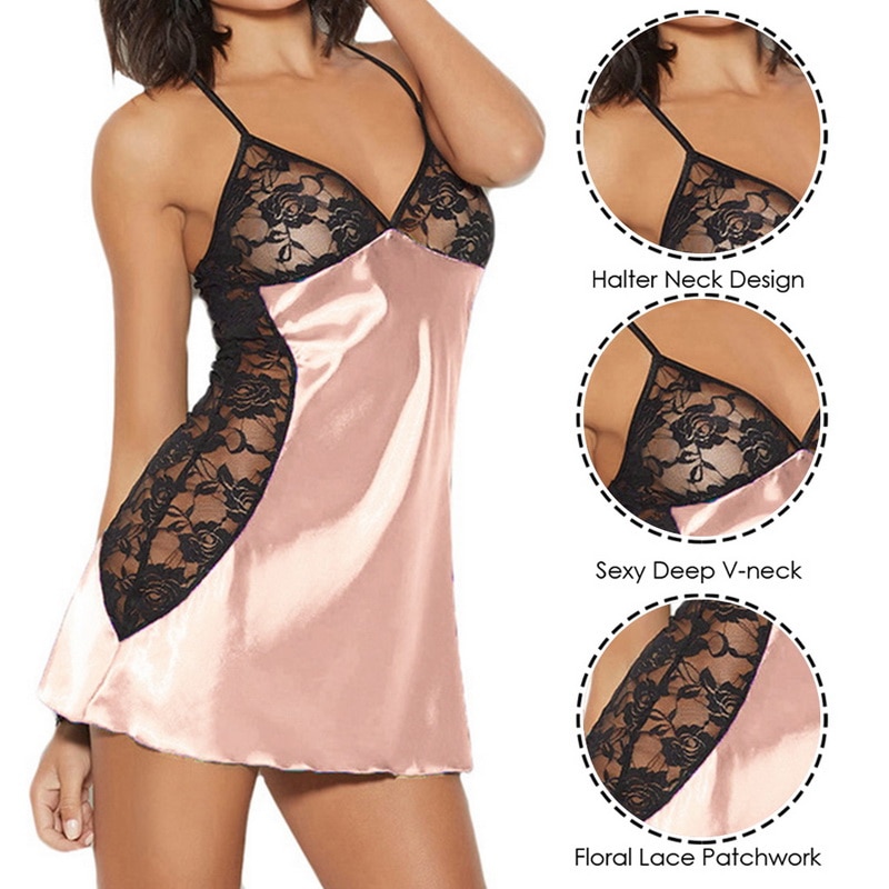2021 Women Sexy Sleepwear Cover Dress V-neck Beach Dress Lingerie Night Dress Sleeveless Ladies Satin Nightgown Plus Size