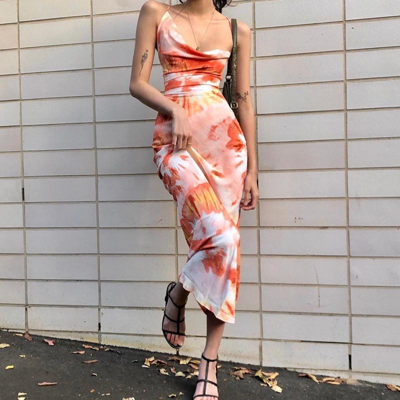 Tie Dye Printed Backless Midi Dress