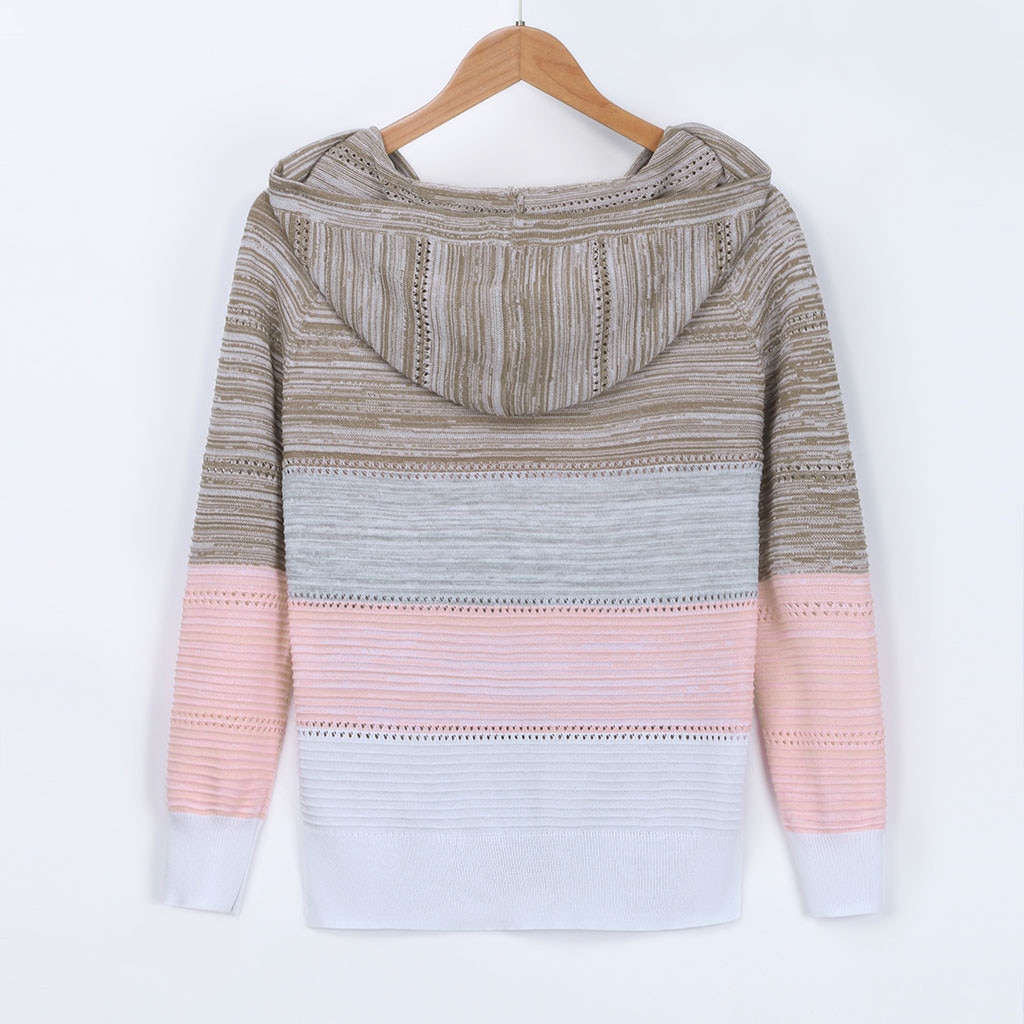 Women's V-Neck Patchwork Hooded Sweater