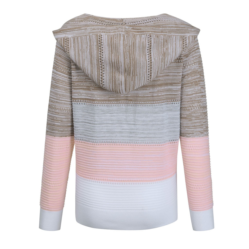 Women's V-Neck Patchwork Hooded Sweater