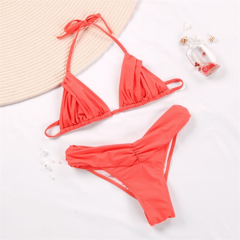 Miyouj Newest Sexy Bikinis Female Micro Folds Swimwear Women High Cut Bikini Set String Swimming Suit For Women White Swimsuit