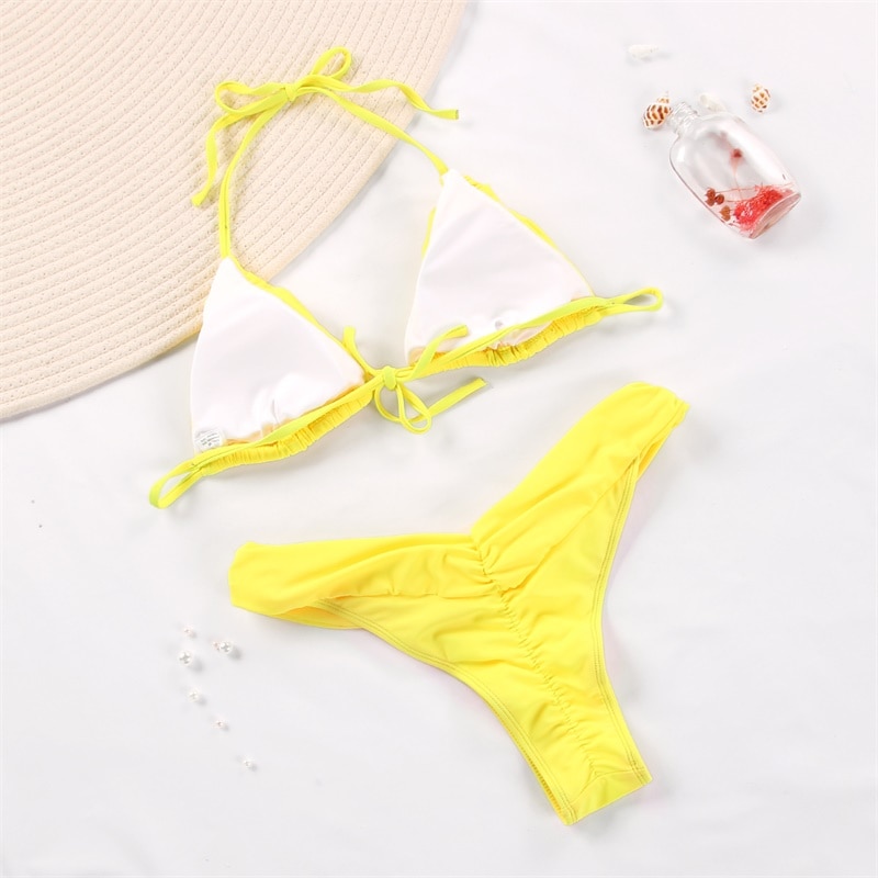 Miyouj Newest Sexy Bikinis Female Micro Folds Swimwear Women High Cut Bikini Set String Swimming Suit For Women White Swimsuit