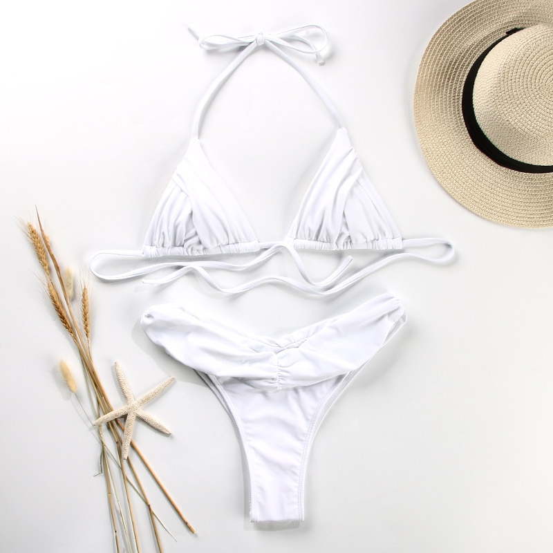 Miyouj Newest Sexy Bikinis Female Micro Folds Swimwear Women High Cut Bikini Set String Swimming Suit For Women White Swimsuit