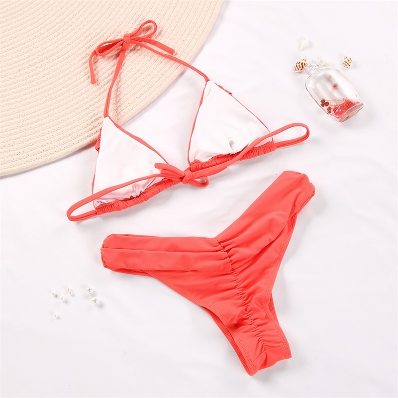 Miyouj Newest Sexy Bikinis Female Micro Folds Swimwear Women High Cut Bikini Set String Swimming Suit For Women White Swimsuit