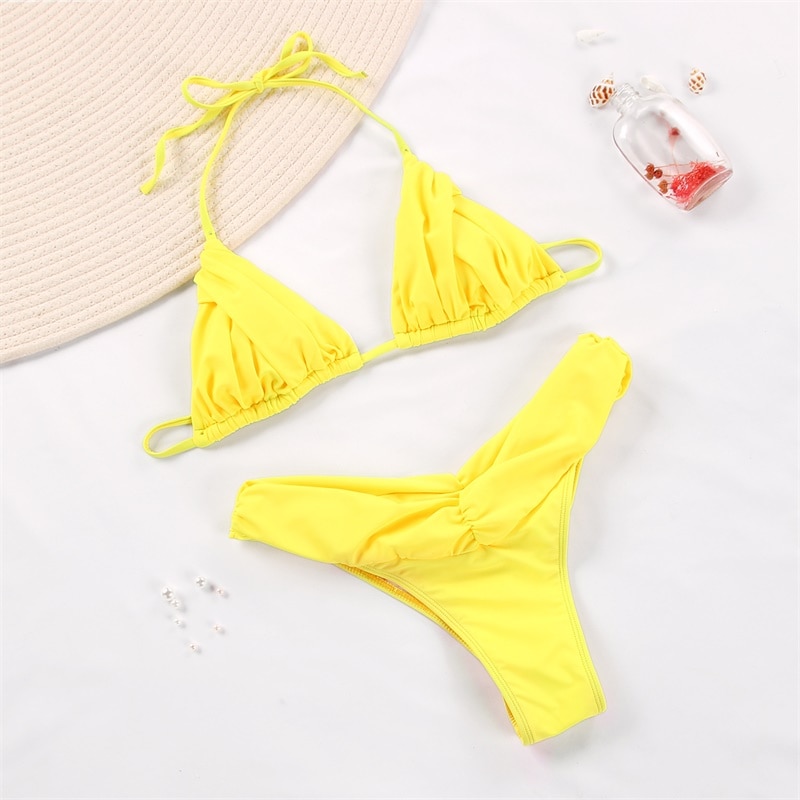 Miyouj Newest Sexy Bikinis Female Micro Folds Swimwear Women High Cut Bikini Set String Swimming Suit For Women White Swimsuit