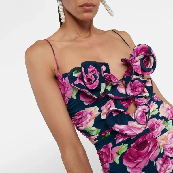Women's Dresses 2023 Summer New Handmade Floral Print Pleated Slim Sexy Hollow Simple Fashion Casual Hundred With Halter Dresses - Image 3
