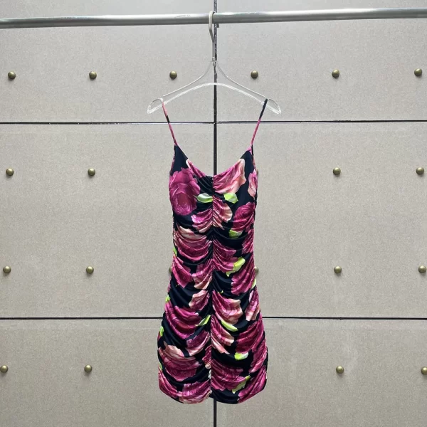Women's Dresses 2023 Summer New Handmade Floral Print Pleated Slim Sexy Hollow Simple Fashion Casual Hundred With Halter Dresses - Image 6